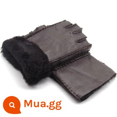 Furmop Half -Finger Găng tay mùa đông lạnh -Proof Warm Wear Semi -Writed Writing Bàn phím Chạm cảm ứng màn hình cảm ứng Dew Finger Không có ngón tay - Len da cừu nâu sẫm nữ nửa ngón