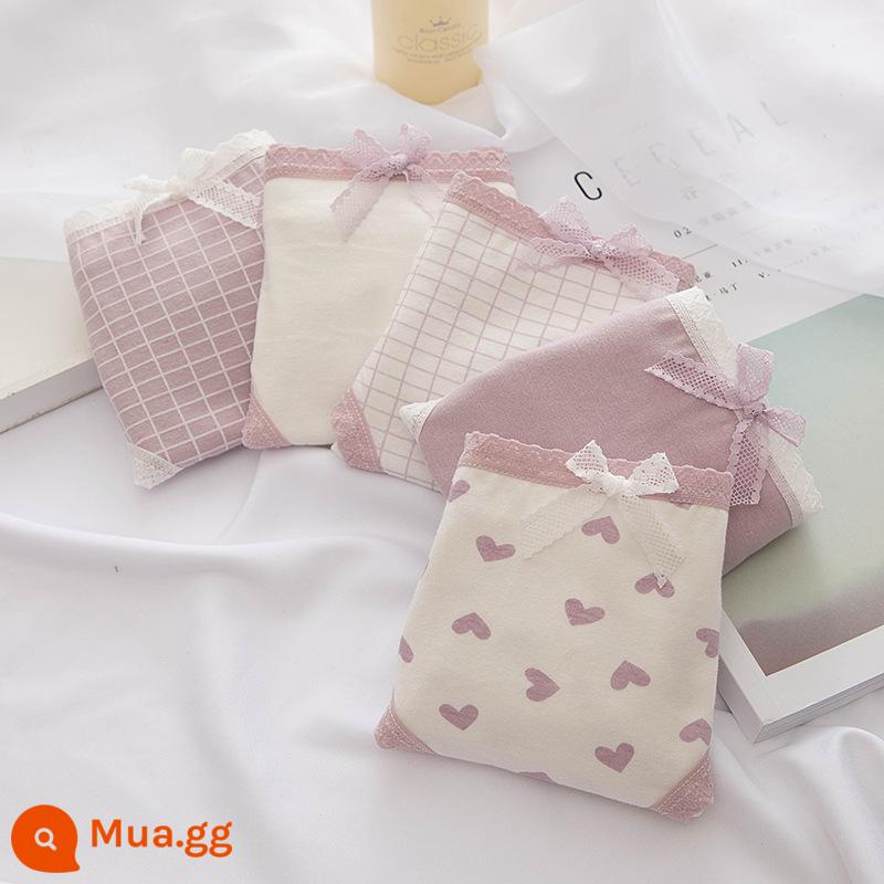 100% Cotton Bé Gái Quần Sịp Cotton Trẻ Em Quần Sịp Cotton Quần Bé Gái Trẻ Trung Và Lớn 12 Tuổi - 5 trái dâu tím tình yêu khoai môn