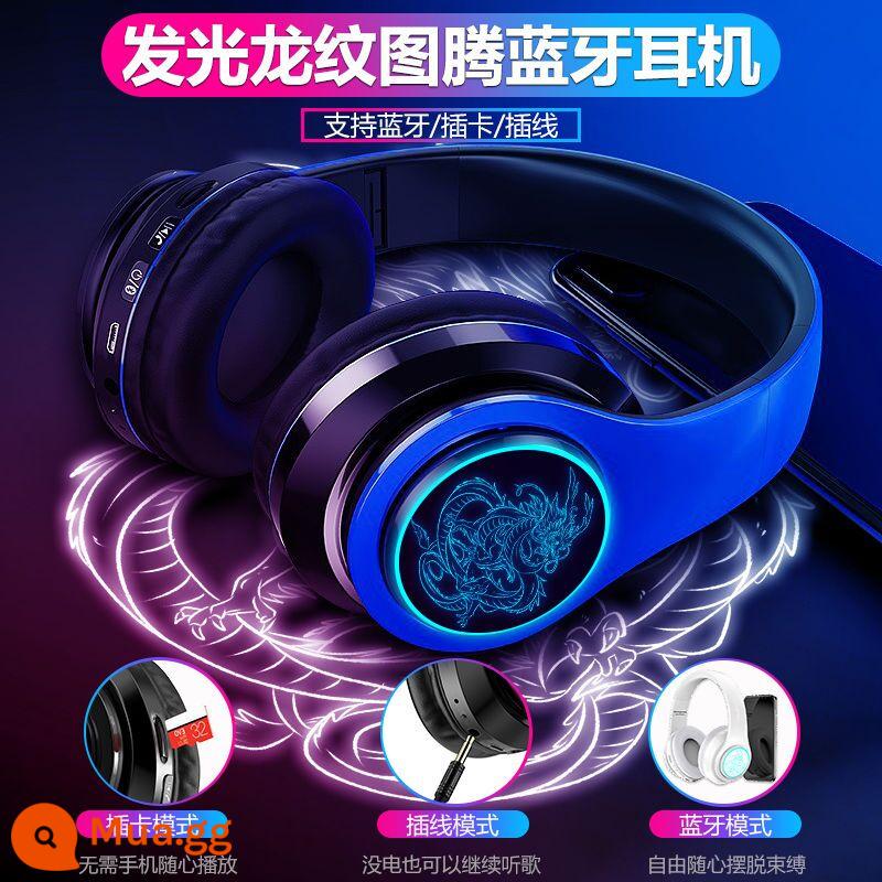 Tai nghe bluetooth không dây tai nghe chơi game phát sáng gắn trên đầu loa siêu trầm Huawei Apple Xiaomi điện thoại di động máy tính phổ thông - Dragon King Totem Blue Dragon Pattern Dạ quang/Ba chế độ