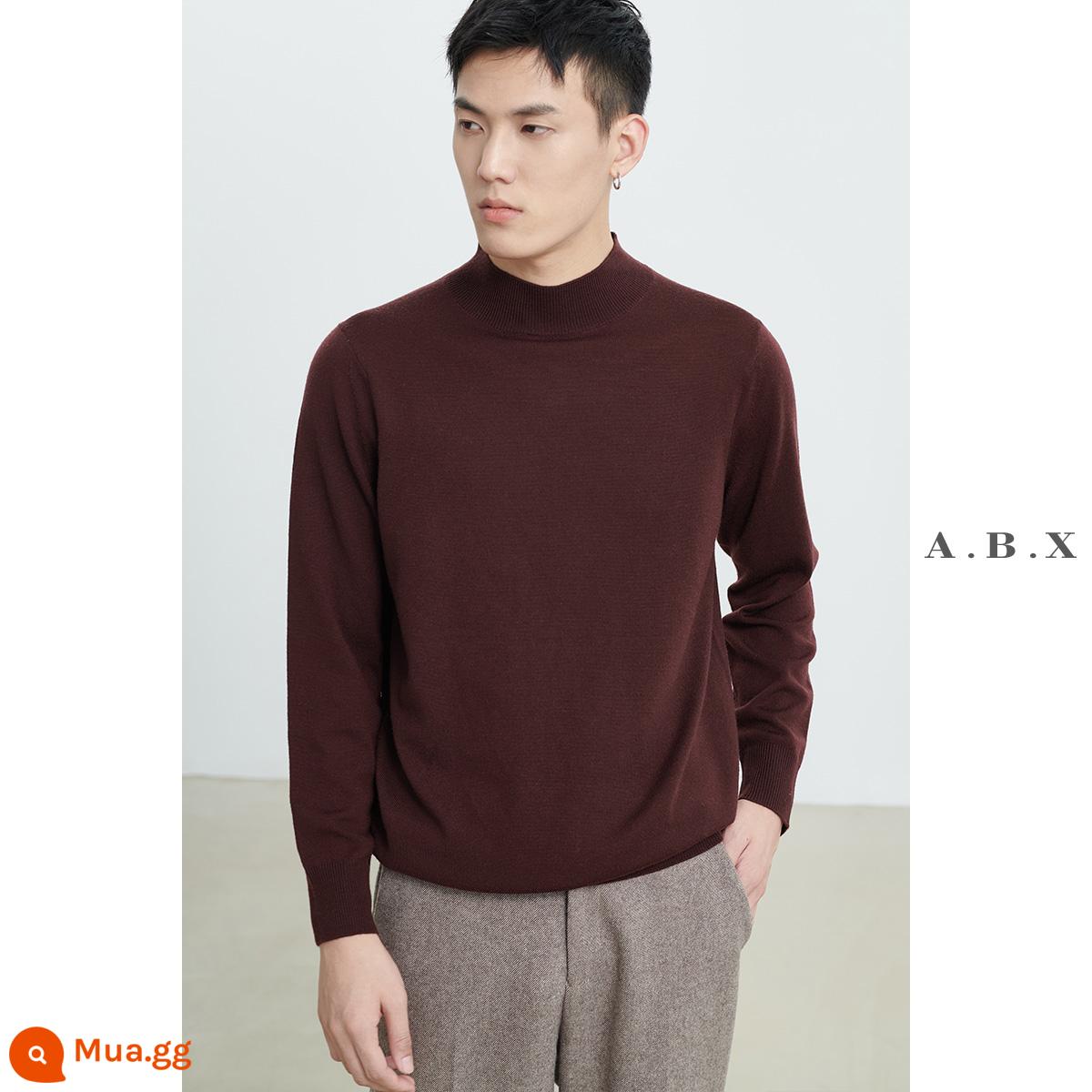 Mùa Thu Đông Có Thể Giặt Bằng Máy 48 Merino 100 Nguyên Chất Len Trắng Áo Len Cao Cổ Nam Bên Trong Đáy Dệt Kim - cổ áo Claret