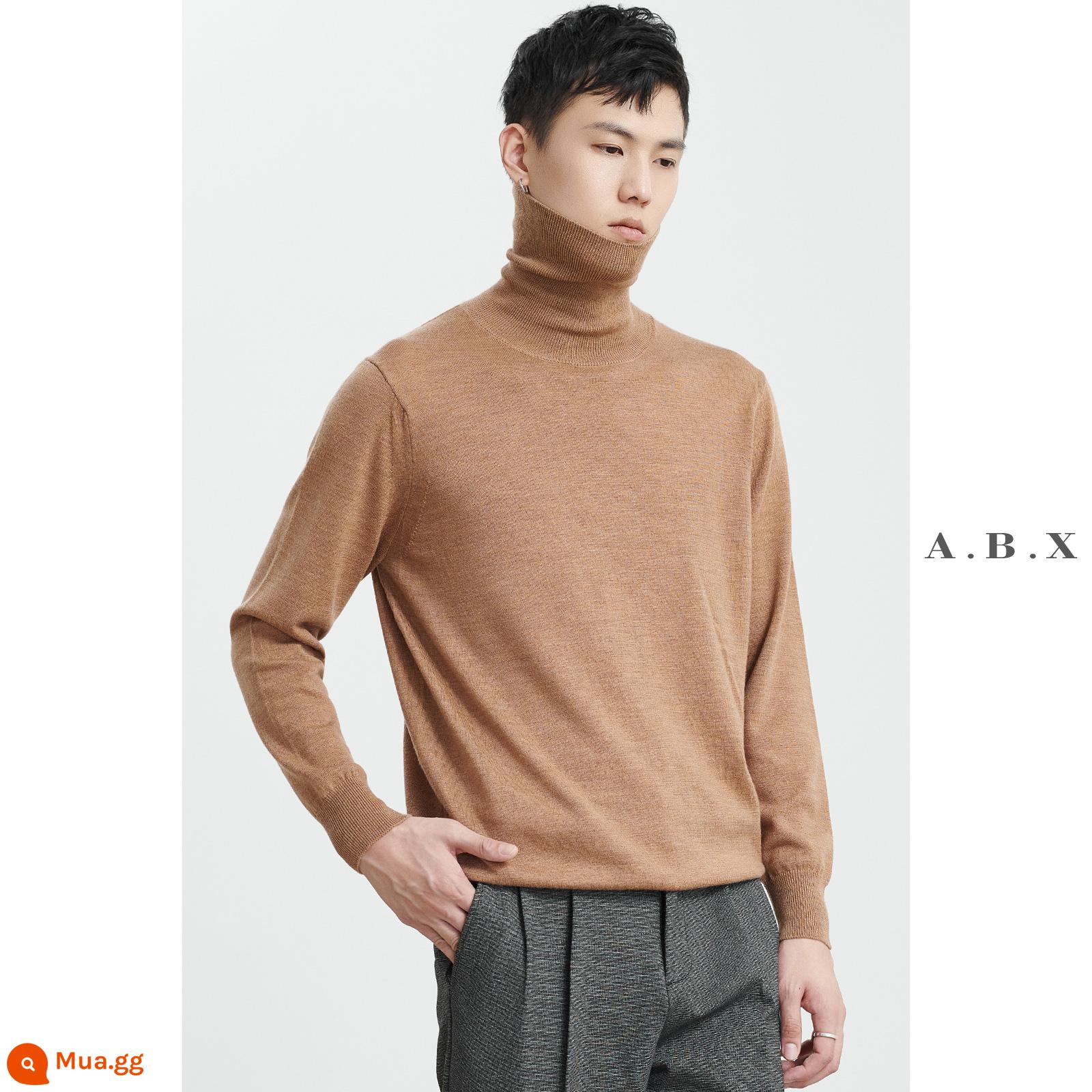 Mùa Thu Đông Có Thể Giặt Bằng Máy 48 Merino 100 Nguyên Chất Len Trắng Áo Len Cao Cổ Nam Bên Trong Đáy Dệt Kim - áo cổ lọ màu nâu nhạt