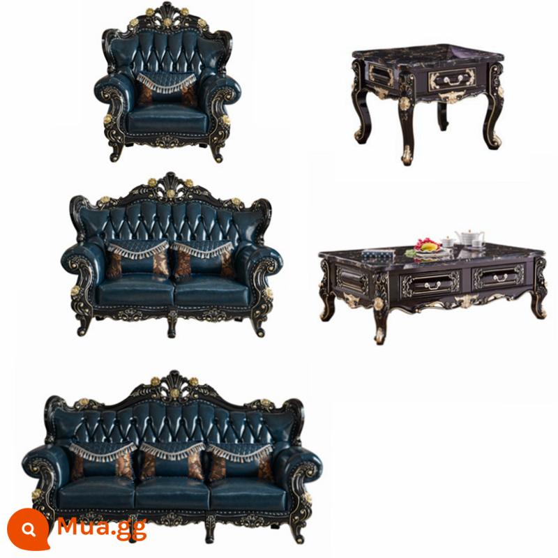 Sofa da kiểu châu Âu 123 kết hợp gỗ rắn bằng gỗ đặc biệt đơn giản ở châu Âu sang trọng phòng khách phòng khách retro nội thất retro - [1+2+3]+bàn cà phê+bàn góc