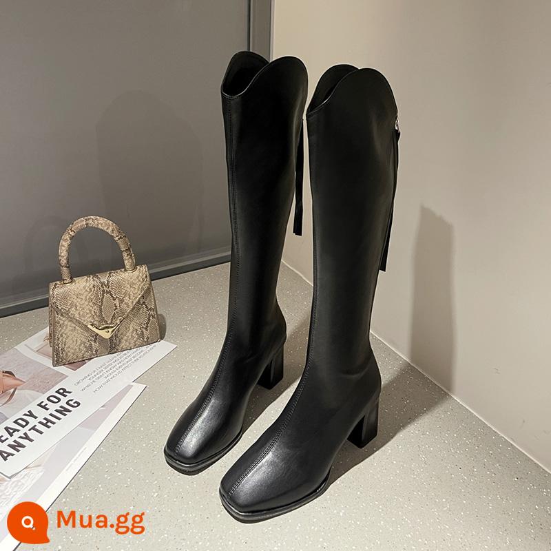 Boots nhỏ màu be Martin Boots Phụ nữ Mùa thu và mùa đông Boots 2022 Giày cao gót dày mới, nhưng đôi giày cao đến đầu gối - Nhung đen mỏng