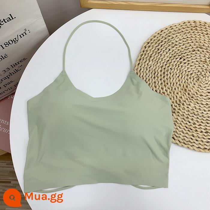 Băng lụa sling lưng đẹp treo cổ dây đeo vai vest ống trên đáy không vòng thép có đệm ngực tập hợp quần lót ngắn - màu xanh lá