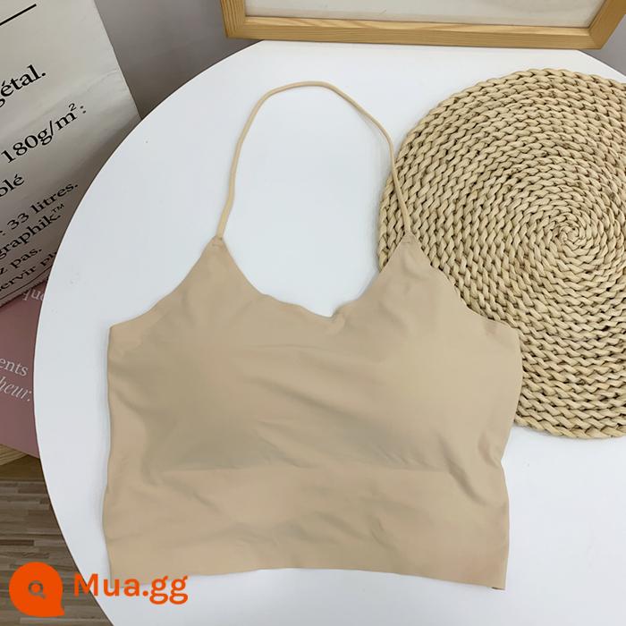 Băng lụa sling lưng đẹp treo cổ dây đeo vai vest ống trên đáy không vòng thép có đệm ngực tập hợp quần lót ngắn - quả mơ