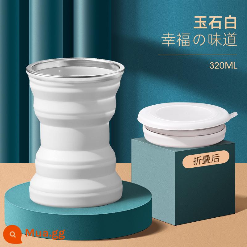 Du Lịch Du Lịch Di Động Sáng Tạo Mini Gấp Cốc Silicone Kính Thiên Văn Cốc Có Nắp Đậy Du Lịch Ngoài Trời Rửa Cốc Nước - Trắng