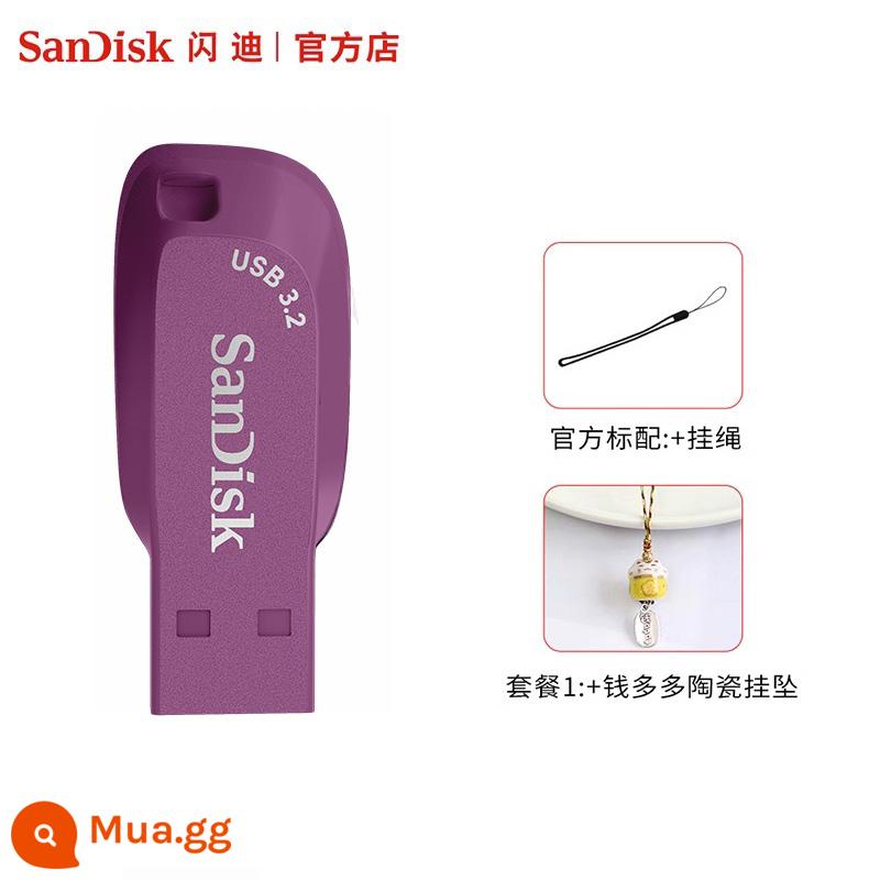 Ổ đĩa flash SanDisk 32G mini dung lượng lớn máy tính sinh viên Ổ USB flash 64G tùy chỉnh Đĩa U văn phòng chính hãng mã hóa 128G - Tím 32G (giao diện 3.2)