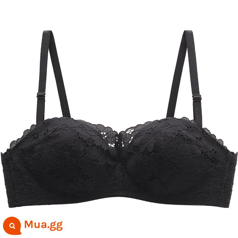 Vẻ đẹp đô thị trái tim hoa nhỏ cosmos ren không có vòng thép áo ngực sexy ngực nhỏ push up quần lót nữ 2B0505 - đen