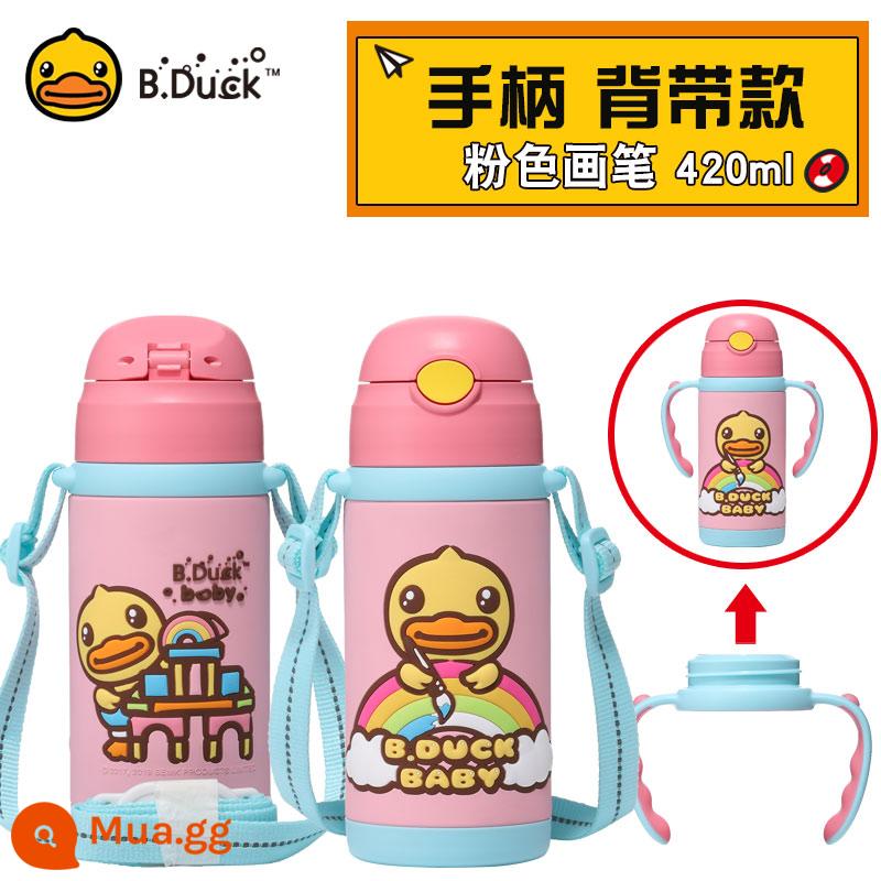 Bduck Little Yellow Duck Children Cup với đàn ông và phụ nữ trẻ em bé không gỉ Thép không gỉ Khăn uống uống nước uống nước uống - Túi đựng đồ cho bé 420ML có tay cầm Vịt Huahua màu hồng