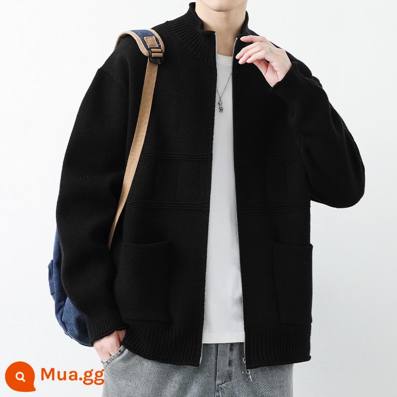 Áo khoác cardigan dệt kim cổ đứng dành cho nam mùa xuân thu áo khoác dáng rộng thương hiệu thời trang dành cho nam với trang phục vệ sinh mùa xuân cao cấp - YJ6027 màu đen