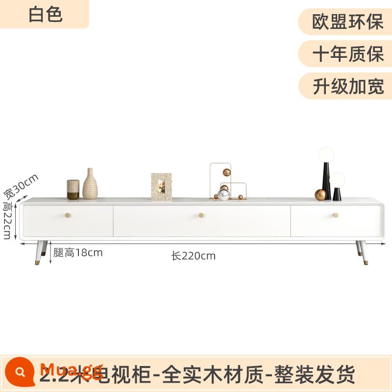 Tủ tivi gỗ nguyên khối kết hợp bàn cà phê đơn giản hiện đại căn hộ nhỏ phòng khách tủ tivi phòng ngủ tủ sàn siêu hẹp - [Mẫu đứng sàn] Tủ TV 2,2 mét màu trắng [nâng cấp để nâng cao và mở rộng]