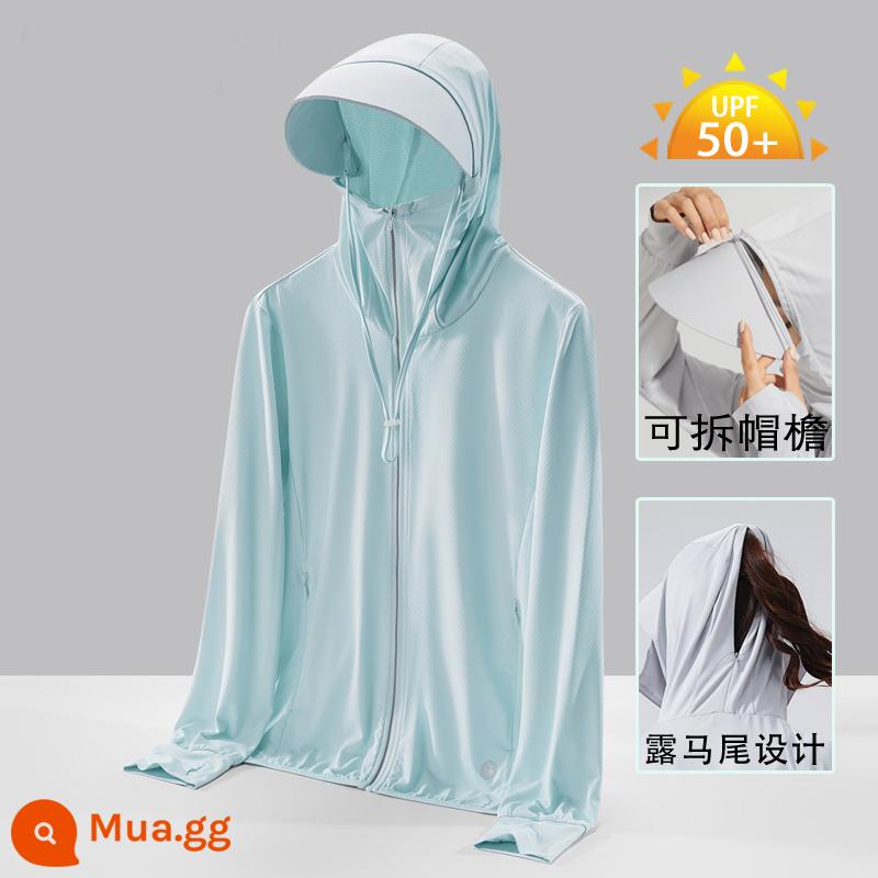 Quần áo chống nắng chống nắng UPF50+ mùa hè mỏng chống tia cực tím cho nữ 2023 áo khoác chống nắng có vành mới cho nam - Màu xanh nhạt dành cho nữ/mẫu vành có thể tháo rời vượt tiêu chuẩn quốc gia/chống nắng thực sự