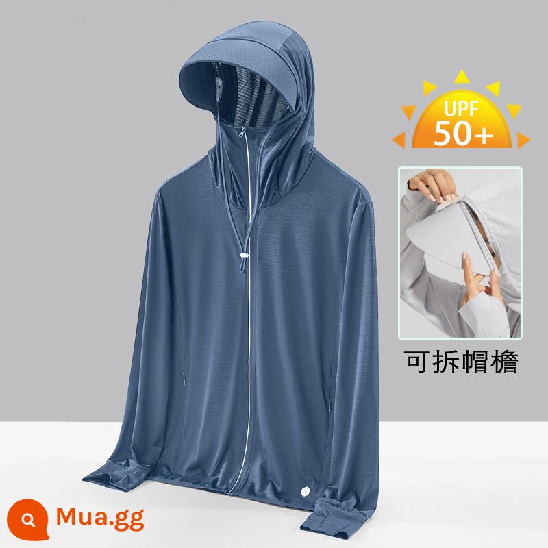 Quần áo chống nắng chống nắng UPF50+ mùa hè mỏng chống tia cực tím cho nữ 2023 áo khoác chống nắng có vành mới cho nam - Nam màu xanh đá sắt/Mẫu vành có thể tháo rời vượt tiêu chuẩn quốc gia/Chống nắng thật