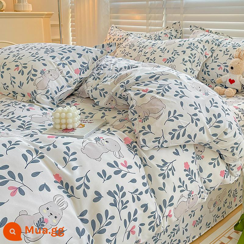 4 Bộ Chăn Ga Gối Bốn Mùa Đa Năng Có Thể Giặt Cotton Đơn Ký Túc Xá Sinh Viên Chăn 3 Bộ 3 4 - thỏ hoa hồng