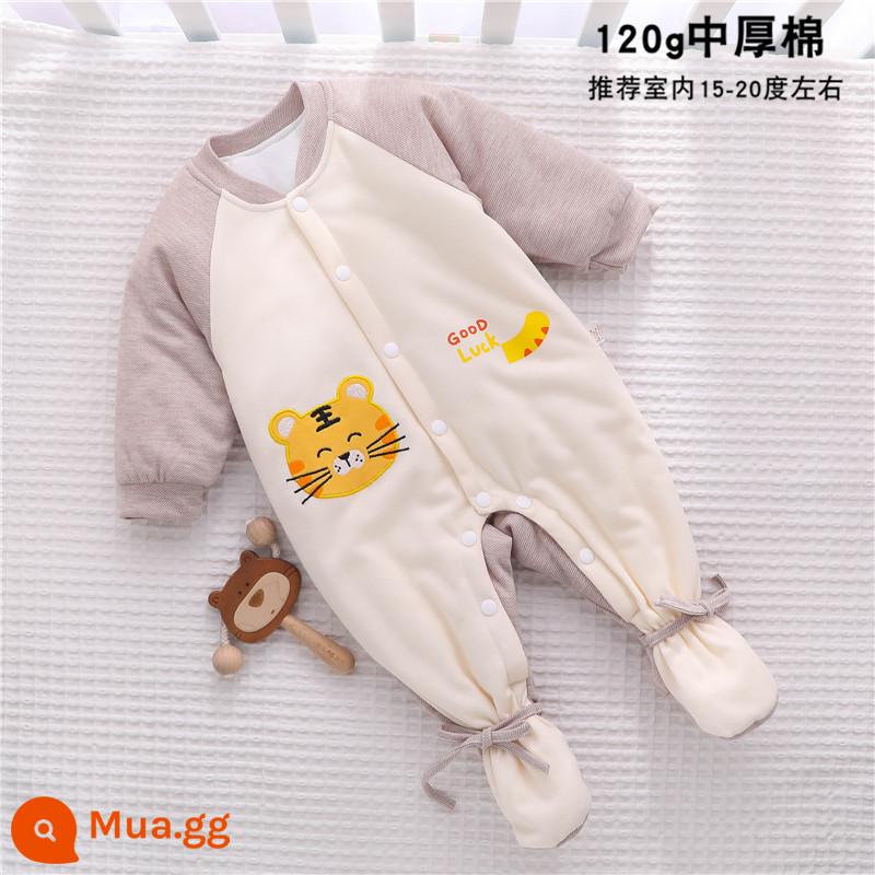 Mùa Đông Cho Bé Jumpsuit Kẹp Cotton Áo Thu Đông Thu Đông Có Đệm Chân Quần Áo Sơ Sinh Mùa Đông Đệm Bông Dày Dặn - [Đệm có độ dày vừa phải] Màu cà phê H824