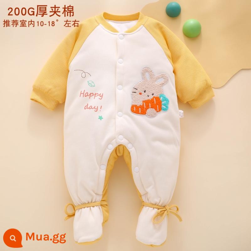 Mùa Đông Cho Bé Jumpsuit Kẹp Cotton Áo Thu Đông Thu Đông Có Đệm Chân Quần Áo Sơ Sinh Mùa Đông Đệm Bông Dày Dặn - [Khóa nhiệt độ dày] H927 màu vàng