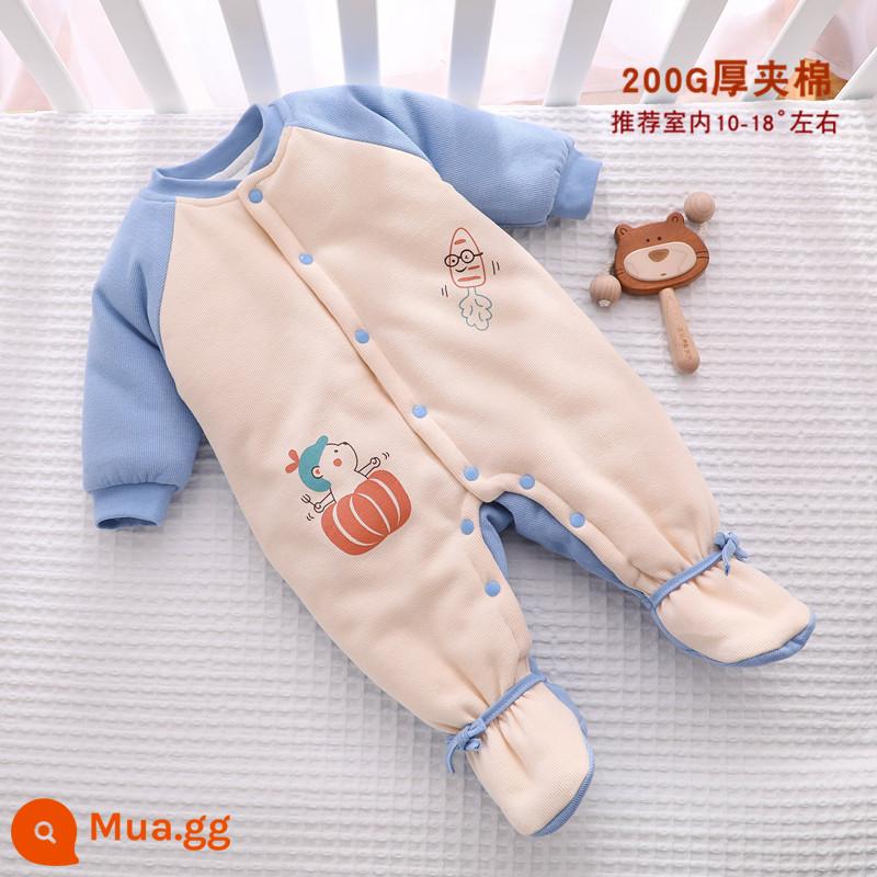 Mùa Đông Cho Bé Jumpsuit Kẹp Cotton Áo Thu Đông Thu Đông Có Đệm Chân Quần Áo Sơ Sinh Mùa Đông Đệm Bông Dày Dặn - [Khóa nhiệt độ dày] S360 màu xanh