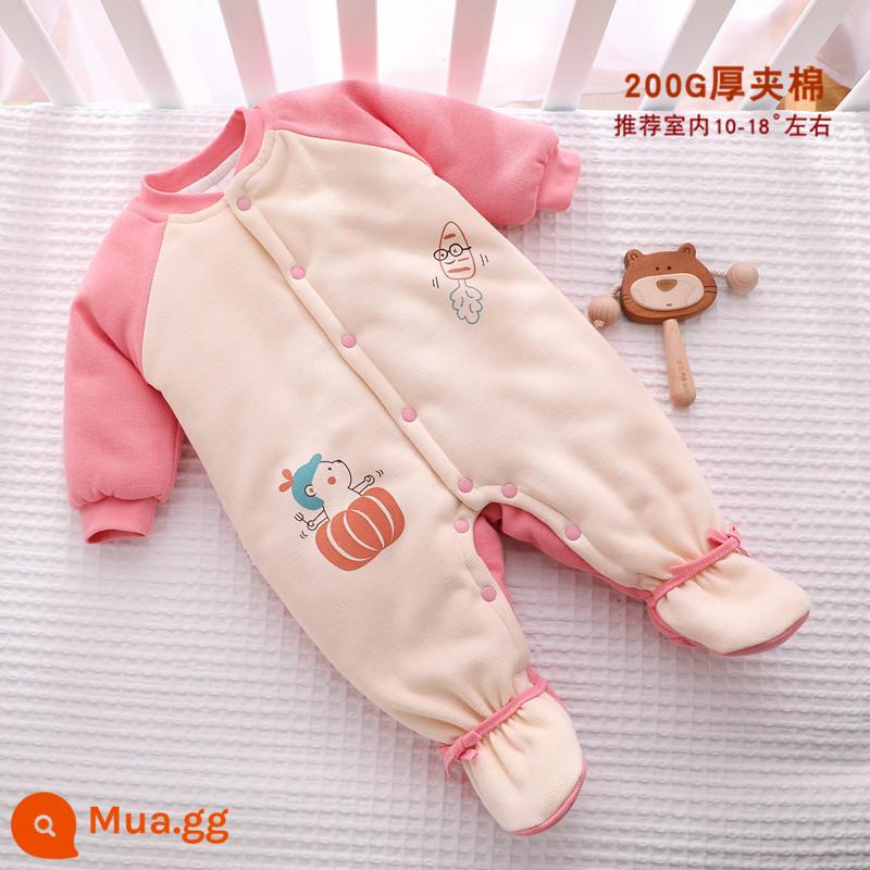 Mùa Đông Cho Bé Jumpsuit Kẹp Cotton Áo Thu Đông Thu Đông Có Đệm Chân Quần Áo Sơ Sinh Mùa Đông Đệm Bông Dày Dặn - [Khóa nhiệt độ dày] S360 hồng