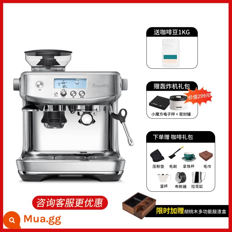 Ngân hàng Quốc gia Platinum Breville BES878 Máy pha cà phê hơi nước Ý bán tự động gia đình xay đậu và bọt sữa 870 - [Ngân hàng Quốc gia đồng bảo lãnh trong hai năm] Gói màu thép không gỉ BES 878 B