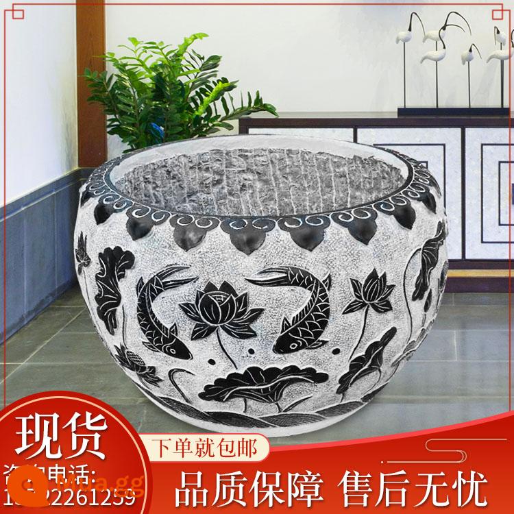 Đá tự nhiên chạm khắc bể cá màu xanh lá cây Đá cổ Tank Courtor Courtyard Pot Potting Stone Stough Fish Tank Tank Tank Stone Stone trang trí - Loại C, đường kính 50, cao 35cm