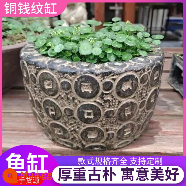 Đá tự nhiên chạm khắc bể cá màu xanh lá cây Đá cổ Tank Courtor Courtyard Pot Potting Stone Stough Fish Tank Tank Tank Stone Stone trang trí - Model G, đường kính 20, cao 13cm