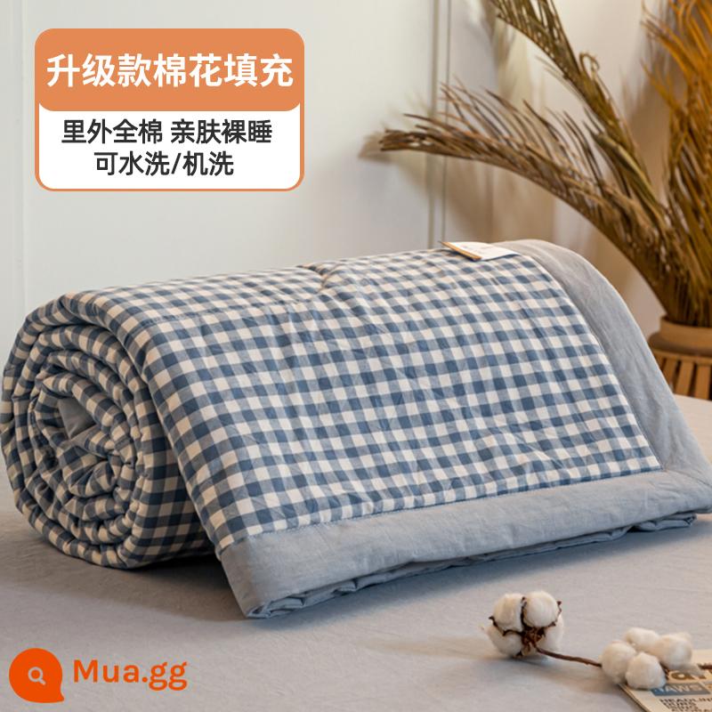 100% cotton bên trong và bên ngoài chăn mùa hè chăn điều hòa mùa hè chăn mát cotton nguyên chất đôi đơn có thể giặt bằng máy mùa hè lõi chăn mỏng - Lưới màu xanh nhạt [100% cotton bên trong và bên ngoài, mềm mại và thân thiện với da]