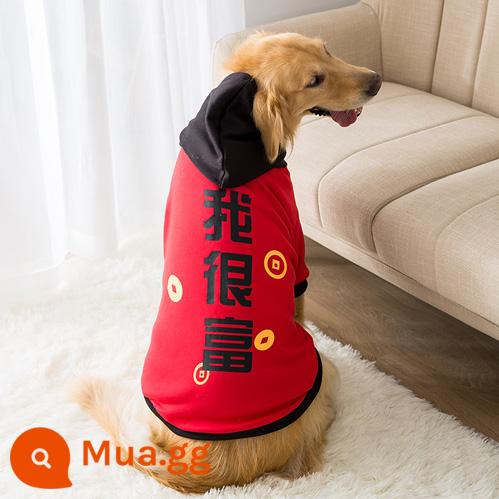 Quần áo mùa xuân và mùa thu cho chó lớn Labrador Golden Retriever Shiba Inu Samoyed mùa xuân quần áo mùa xuân cho thú cưng lớn cỡ trung bình - Mũ trùm đầu màu đỏ và đen