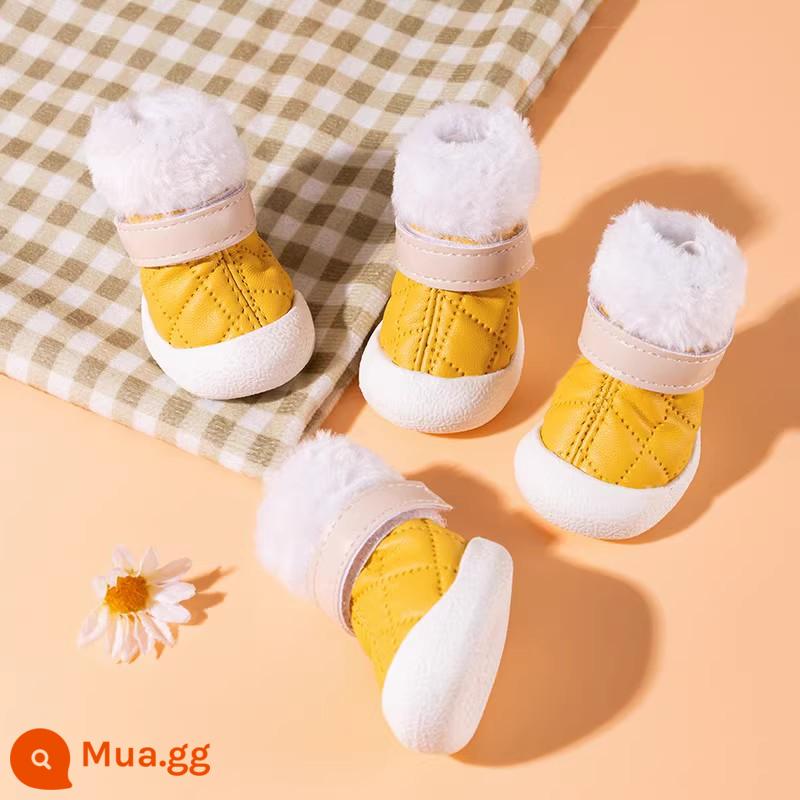 Giày cho chó chó nhỏ mùa thu đông ấm chống bẩn bọc chân Teddy Bichon giày cotton đi chơi mùa đông Ủng - Da màu vàng (lớp lót nhung mỏng).