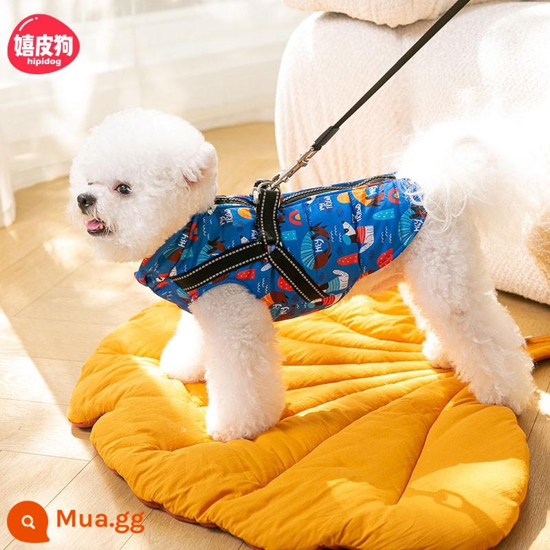 Người nổi tiếng trên mạng con chó con quần áo thu đông vest Teddy Bichon Pomeranian Schnauzer chó nhỏ thú cưng mùa đông ấm áp - Con chó con màu xanh (có thể dẫn dắt)