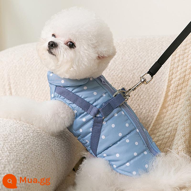 Người nổi tiếng trên mạng con chó con quần áo thu đông vest Teddy Bichon Pomeranian Schnauzer chó nhỏ thú cưng mùa đông ấm áp - Chấm màu xanh (có thể kéo được)