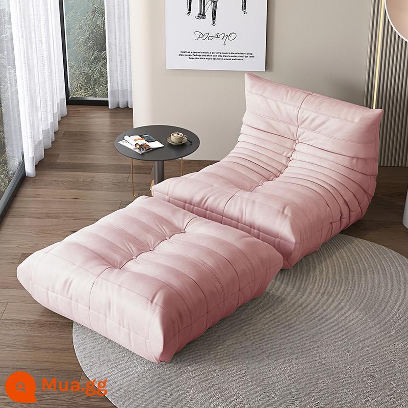 Sofa lười có thể nằm và ngủ sofa sâu bướm ban công chiếu tatami sofa phòng ngủ nhỏ sofa đơn ghế lười - Hồng [da lộn nhập khẩu] + bàn đạp