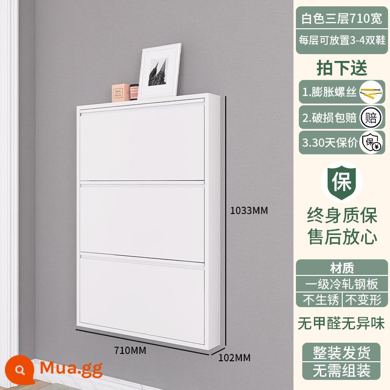 Tủ giày siêu mỏng 2022 new 12cm home door sức chứa lớn Bắc Âu kim loại đơn giản tủ đổ cửa cực hẹp - 10CM màu trắng im lặng rộng 710 ba thùng [Quầy giày miễn phí khi đặt hàng]