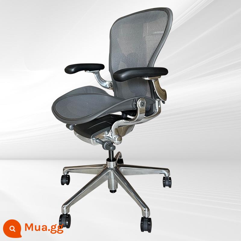 Herman Miller Aeron Ghế làm việc Herman Miller thế hệ 2 Ghế văn phòng chơi game ít vận động - [Lựa chọn cao cấp] Chân đánh bóng hợp kim nhôm lớn màu đen than chì thế hệ thứ hai đầy đủ chức năng