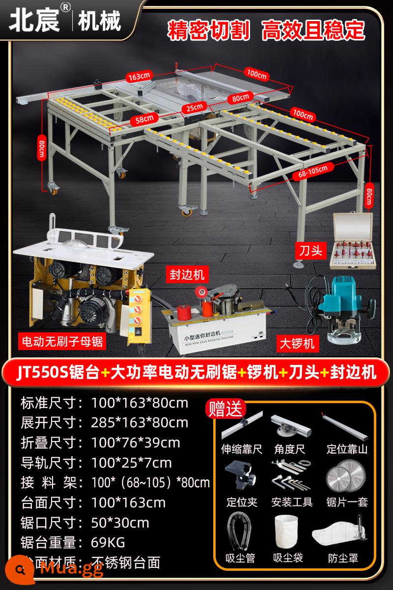 Beichen Zimu thấy bàn làm việc cưa đa chức năng Tất Cả Các bụi-miễn phí cưa bàn chế biến gỗ bàn làm việc chế biến gỗ cưa bàn - Bàn cưa chính xác không uốn cong kiểu dáng hot + máy cưa điện không chổi than + máy dán cạnh + máy chiêng lớn + bộ đầu cắt