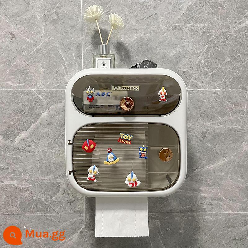 Phòng trang điểm hộp đựng khăn giấy đục lỗ kệ hoạt hình toilet chống nước treo tường nhà tắm cuộn giấy vệ sinh giấy vệ sinh hộp giấy vệ sinh có thể chiết xuất - Hai lớp-Yabai-Ultraman