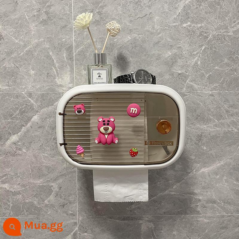 Phòng trang điểm hộp đựng khăn giấy đục lỗ kệ hoạt hình toilet chống nước treo tường nhà tắm cuộn giấy vệ sinh giấy vệ sinh hộp giấy vệ sinh có thể chiết xuất - Một tầng - trắng - hồng gấu sang trọng