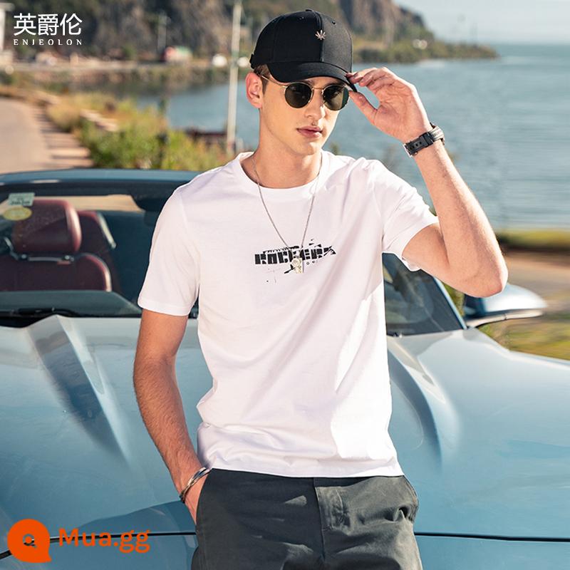 Yingjunlun cotton nam ngắn tay T-shirt thủy triều xu hướng thương hiệu nửa tay chạm đáy áo sơ mi chữ T-shirt quần áo mùa hè cao cấp - Trắng