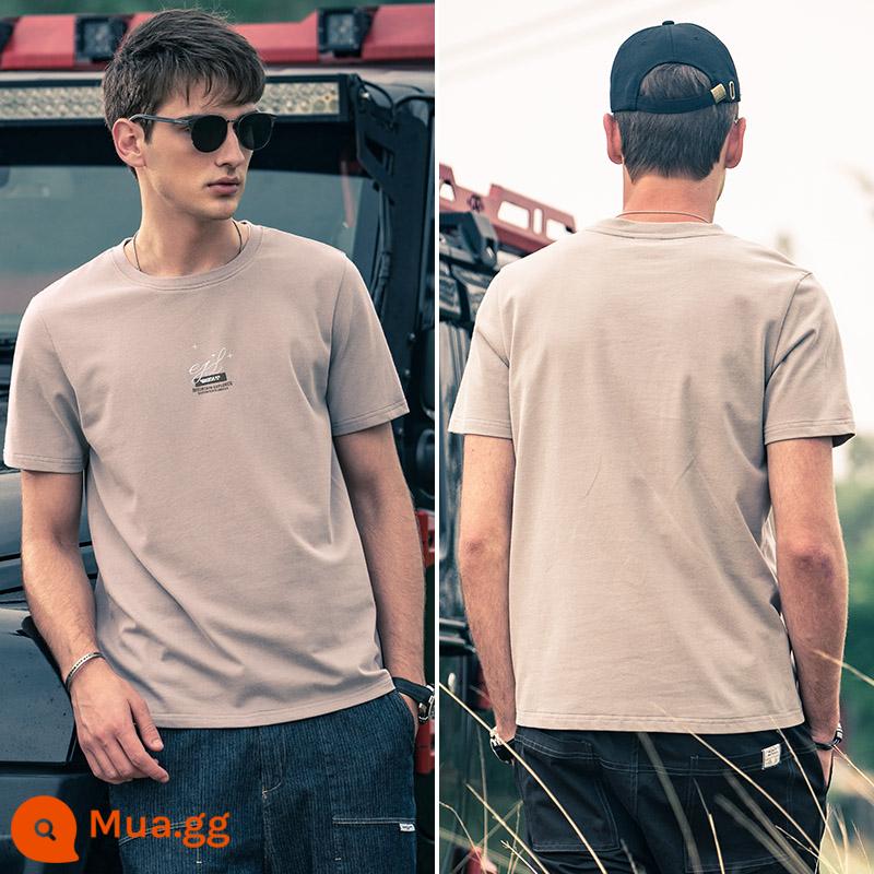 Yingjunlun cotton nam ngắn tay T-shirt thủy triều xu hướng thương hiệu nửa tay chạm đáy áo sơ mi chữ T-shirt quần áo mùa hè cao cấp - T4692 màu xám nhạt