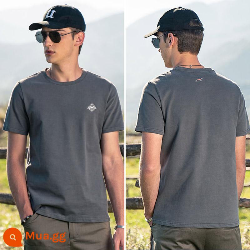 Yingjunlun cotton nam ngắn tay T-shirt thủy triều xu hướng thương hiệu nửa tay chạm đáy áo sơ mi chữ T-shirt quần áo mùa hè cao cấp - T4691 màu xám đậm