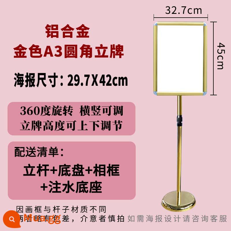 Thép không gỉ a4 dấu hiệu đứng dấu hiệu dọc dấu hiệu biển quảng cáo dấu hiệu nước a3 trưng bày khách sạn đứng nghệ thuật đứng - A3 vàng [các góc bo tròn]