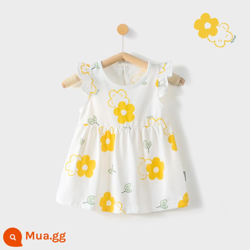 Tongtai bé gái nguyên chất cotton Đầm váy trẻ em cho bé mùa hè mỏng phần hoa Đầm công chúa phong cách nước ngoài Váy treo - hoa vàng ấm áp