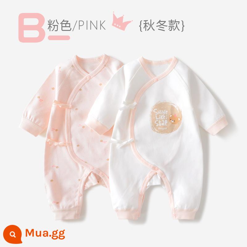 Tongtai sơ sinh quần áo cotton nguyên chất sơ sinh nhà sư quần áo bé jumpsuit quần lót mùa thu đông không xương - B-Hồng-Thu Đông-2 miếng