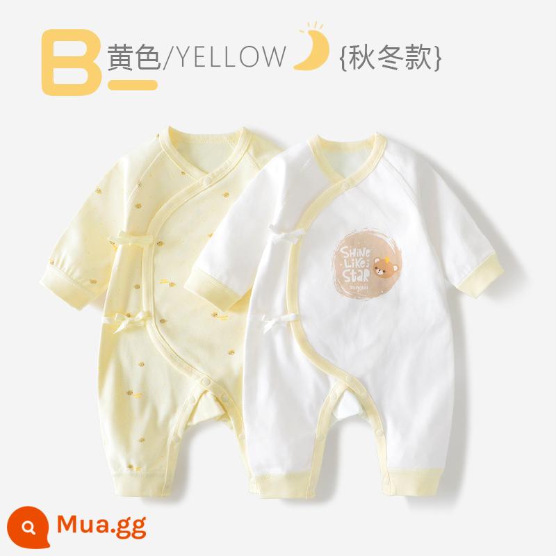 Tongtai sơ sinh quần áo cotton nguyên chất sơ sinh nhà sư quần áo bé jumpsuit quần lót mùa thu đông không xương - B-vàng-thu đông-2 miếng