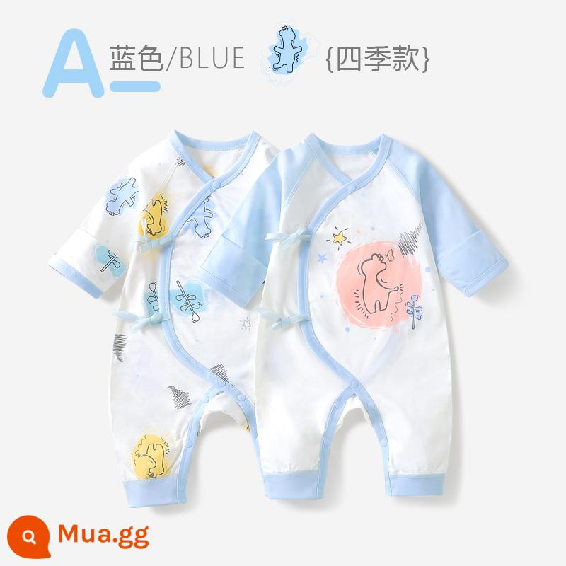 Tongtai sơ sinh quần áo cotton nguyên chất sơ sinh nhà sư quần áo bé jumpsuit quần lót mùa thu đông không xương - Gói A-Blue-Bốn Mùa-2