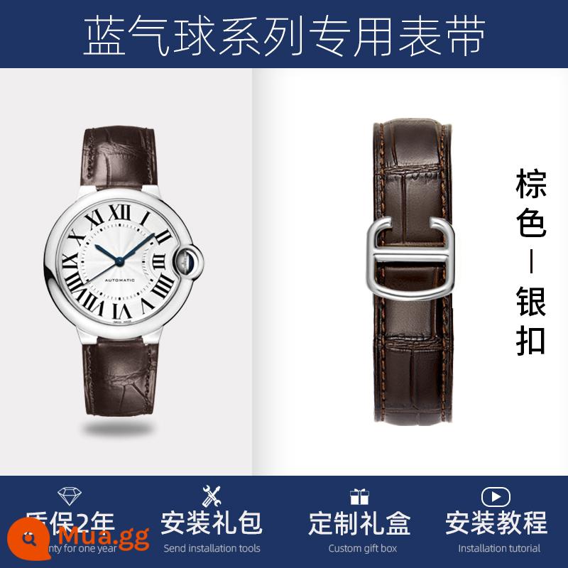 Thích hợp cho dây đeo bóng bay màu xanh Cartier da chính hãng nam và nữ cartier tank ban đầu khóa gập dây đeo notch - Khóa màu nâu bạc [bảo hành 2 năm + dụng cụ lắp đặt]