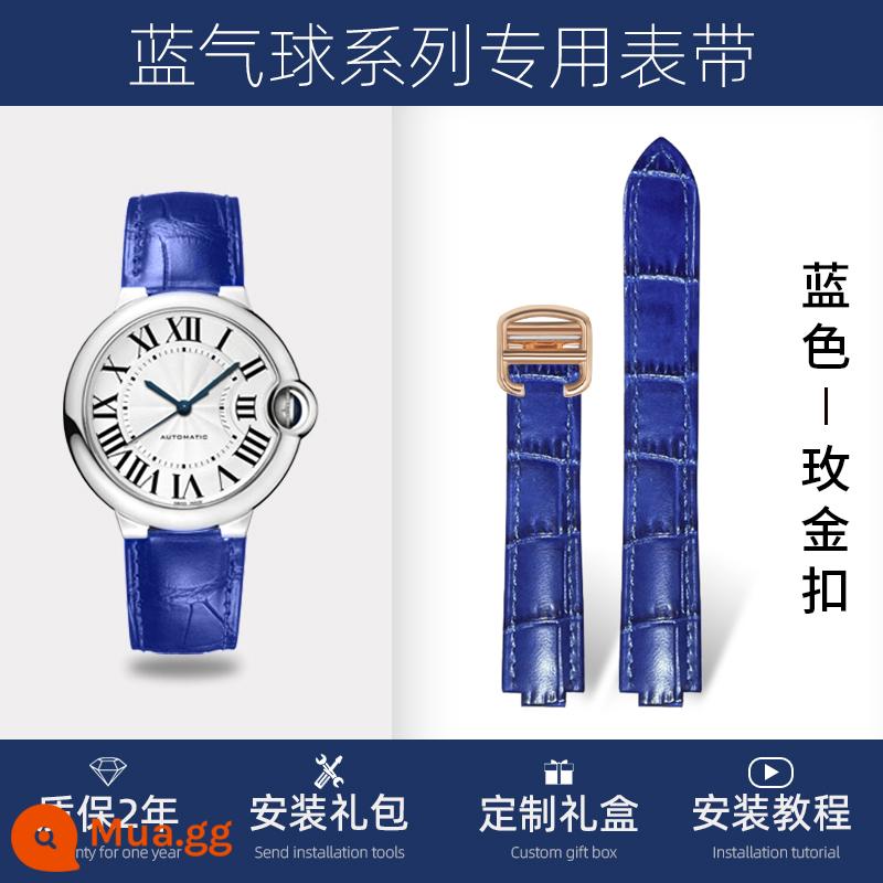 Thích hợp cho dây đeo bóng bay màu xanh Cartier da chính hãng nam và nữ cartier tank ban đầu khóa gập dây đeo notch - Khóa vàng hồng xanh [bảo hành 2 năm + công cụ lắp đặt]