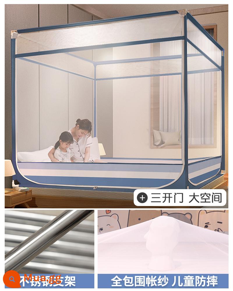 Phòng ngủ gia dụng Mosquito Net 2021 Túi Mông Cổ mới tất cả đều chống lại trẻ em chống lại trẻ em 2022 cao 2022 Khung mã hóa cao - Sọc xanh [khung thép không gỉ - dây đai chống rơi - bao quanh toàn bộ đáy - độ mòn bên ngoài ổn định]