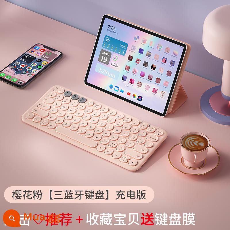 BOW chuột bàn phím bluetooth ipad với điện thoại di động máy tính bảng máy tính xách tay gõ bộ phím chuột không dây đặc biệt - Màu hồng dễ thương [Bàn phím sạc]