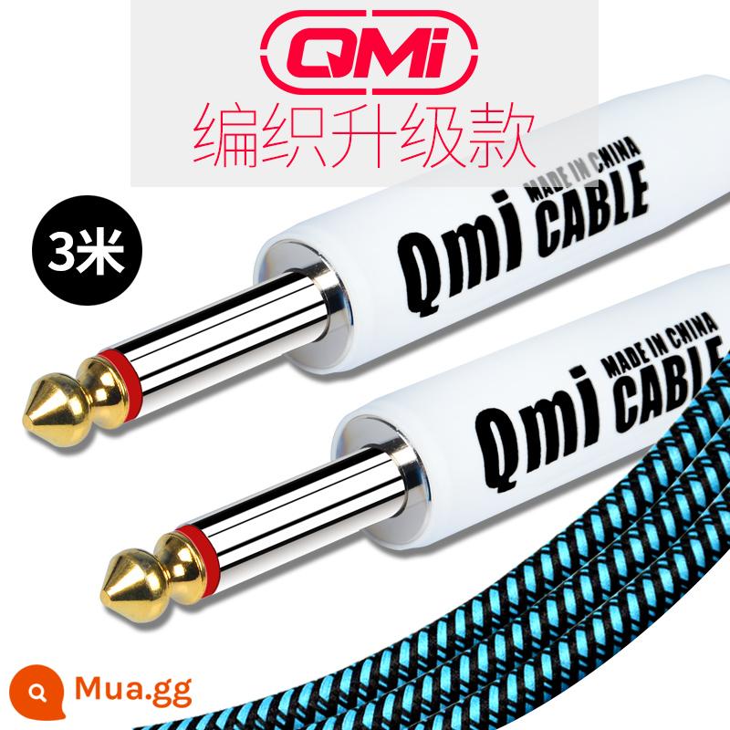 Qmi đàn guitar điện cáp 2 3 6 10 20 mét cáp âm thanh loa bass hộp điện nhạc cụ bằng gỗ giảm tiếng ồn - 3 mét nâng cấp màu xanh và đen