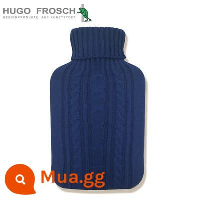 Đức nhập khẩu túi nước nóng xả dày chống cháy nổ HUGO Frosch túi nước nóng lớn chứa đầy nước - 1.8L ren đan màu xanh đậm (có áo khoác nguyên bản)